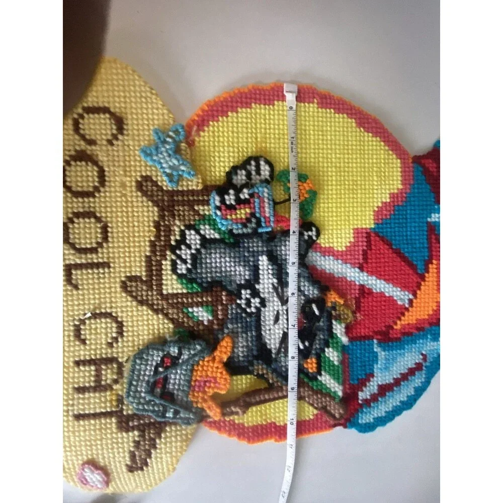 VTG  Cool Cat At The Beach Wall Hanging Needlepoint Plastic Canvas